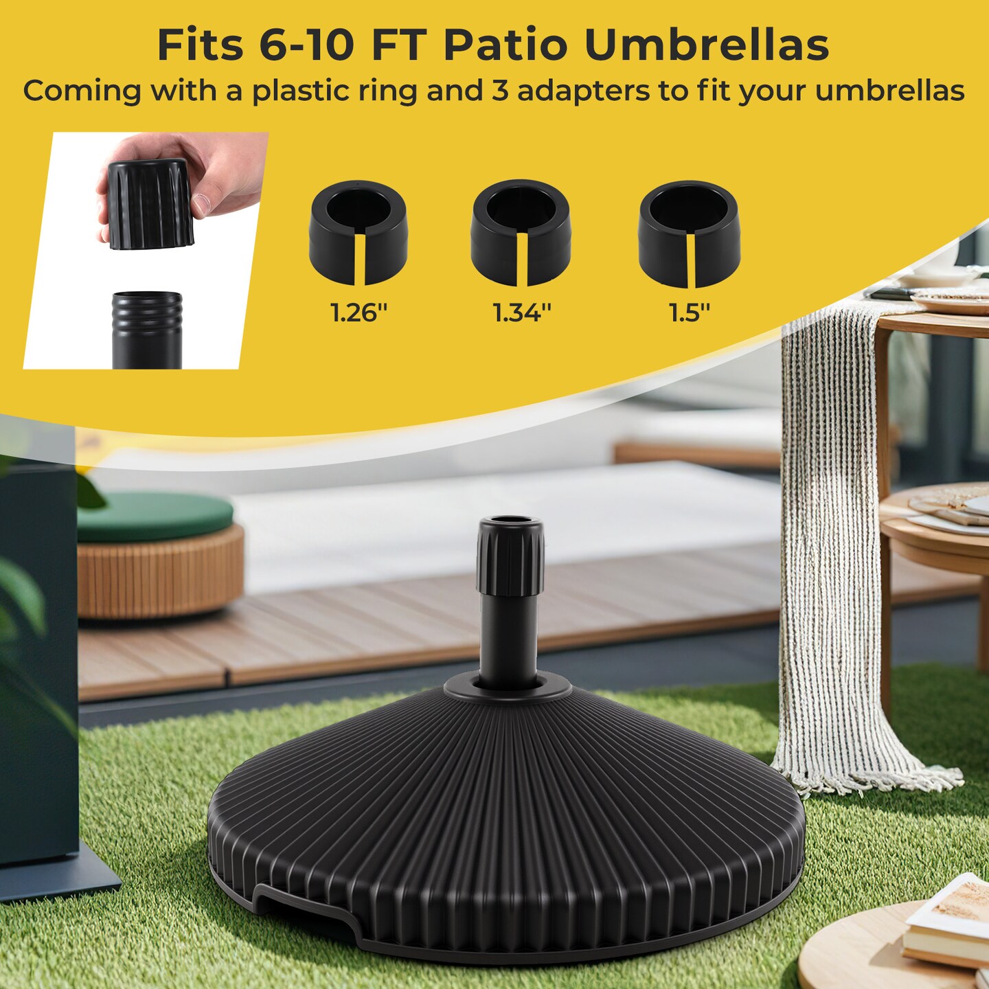 Black Metal Fillable Patio Umbrella Base Stand with Handle 22 inches