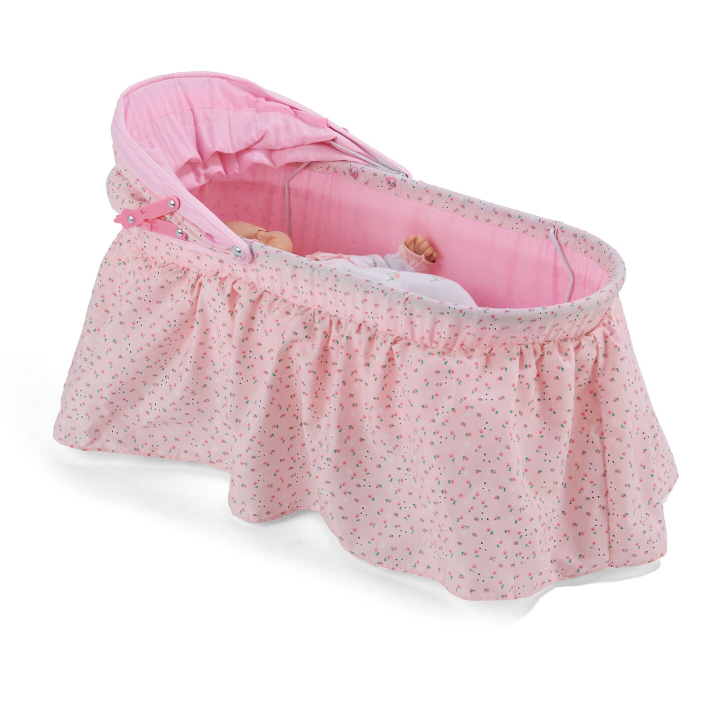 Badger Basket Folding Doll Cradle with Hood - Pink/Rosebud