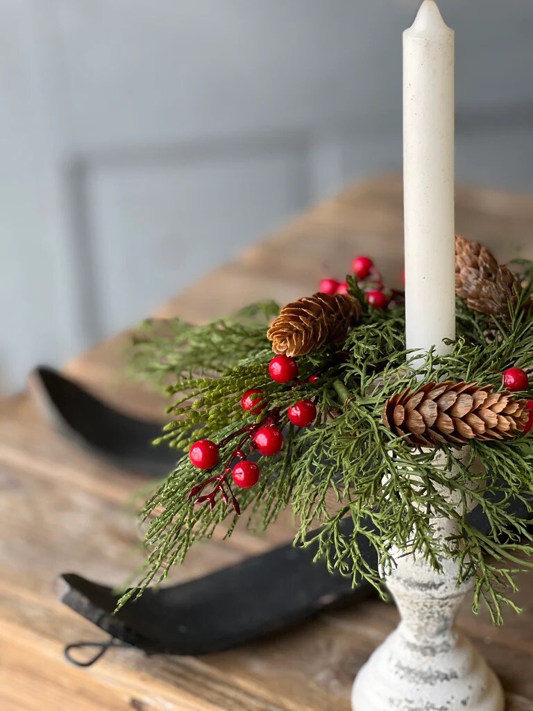 Winterberry Cedar Candle Ring 7" Set of 2 - Christmas Holiday Home Décor - Final sale / Non-returnable and Non-refundable