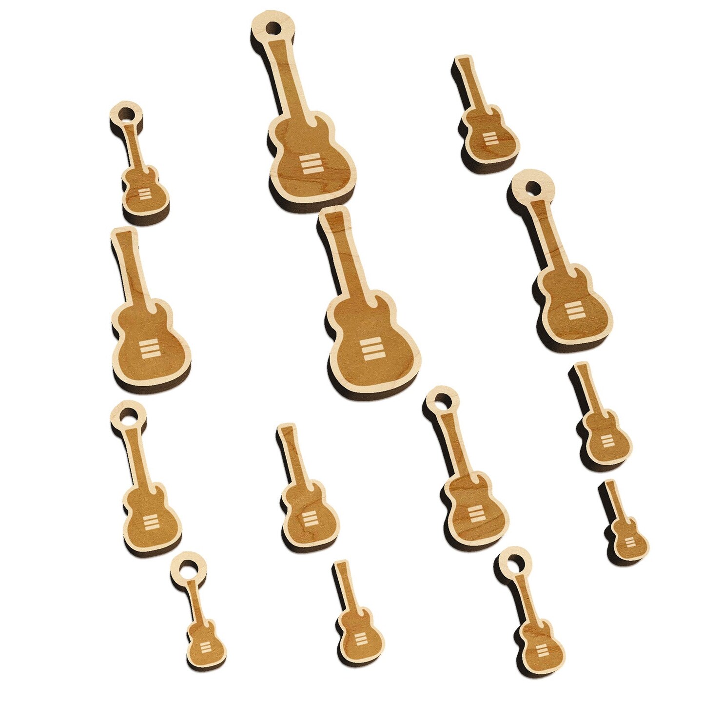 Electric Guitar Silhouette Mini Wood Shape Charms Jewelry DIY Craft