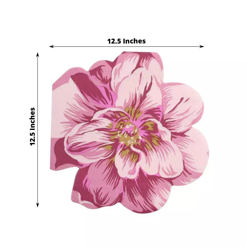 20 Pink Peony Flower Shaped Paper Beverage Cocktail Napkins Party Decorations