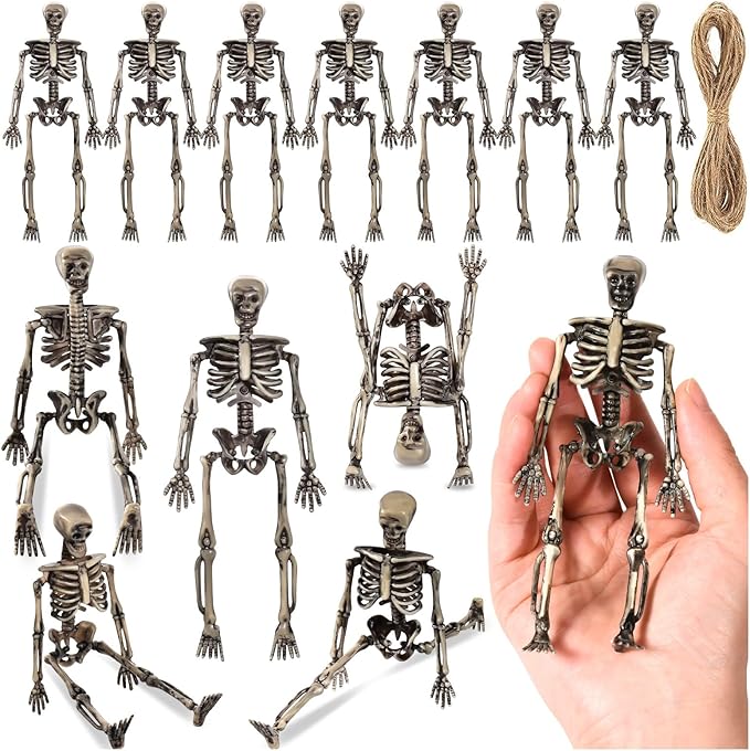 12 Pcs Mini Skeleton Figurines, Plastic Small Skeleton Figurines for Crafts, Halloween Old Model Figurines for Party Supplies Decor