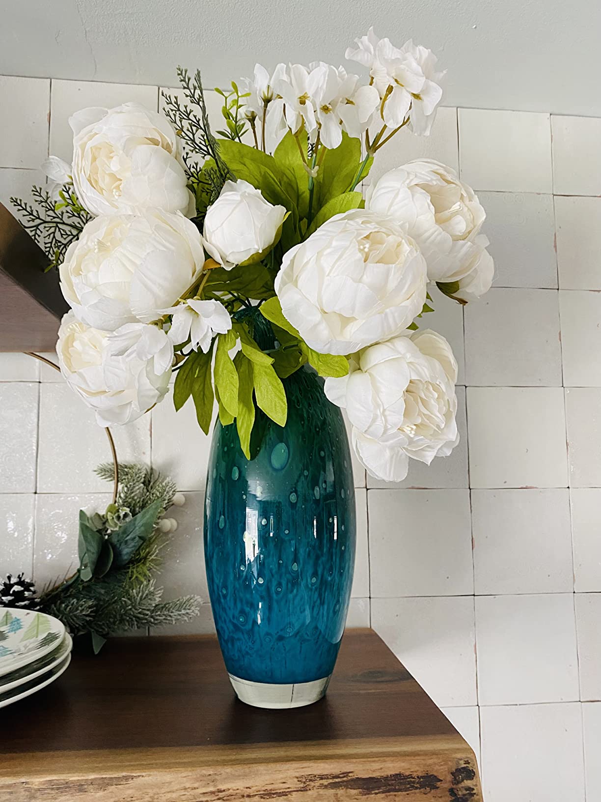Silk Peony Bouquet White Artificial Peonies Fake Peony Flowers Wedding Table Centerpieces Home Office Decoration Floral Arrangements