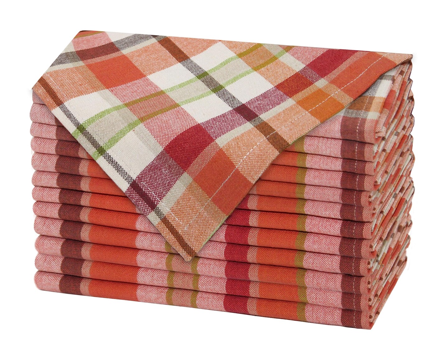 COTTON CRAFT Harvest Plaid Cloth Napkin - Set of 12 Pure Cotton Dinner Napkins - Everyday Fall Halloween Thanksgiving Holiday Party Table Napkin Gift - Reusable Napkin - 17x17 - Rust Orange Multi