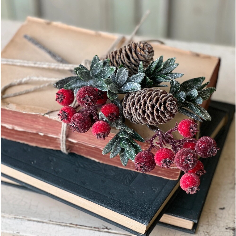 Frosted Berry and Pine cone Pick | 13.5&#x22;