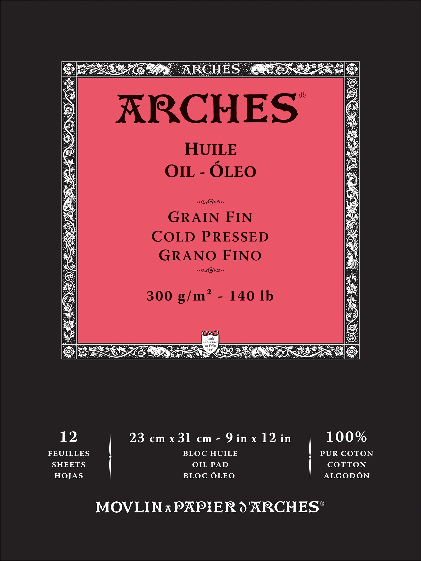Arches Huile Cold Pressed Oil Pad 9&#x22;X12&#x22;- 140lb, 12 Sheets