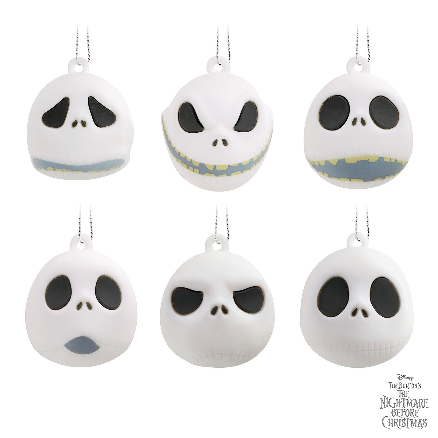 Tim Burton&#x27;s The Nightmare Before Christmas Jack Skellington Heads Mini Christmas Ornaments, Shatterproof, Set of 6