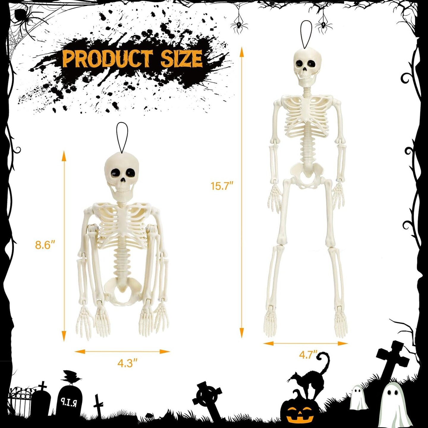6Pcs Halloween Skeleton Decorations, 16 Inches Full Body Mini Posable Skeletons with Movable Joints for Haunted House Halloween Decorations Party Decor Indoor and Outdoor