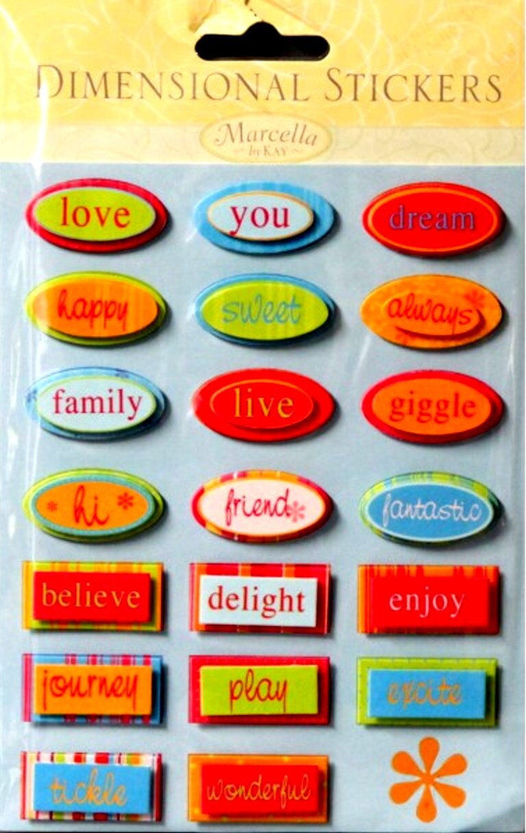 K & Company Marcella K Super Bright Oval Words Dimensional Scrapbook Stickers