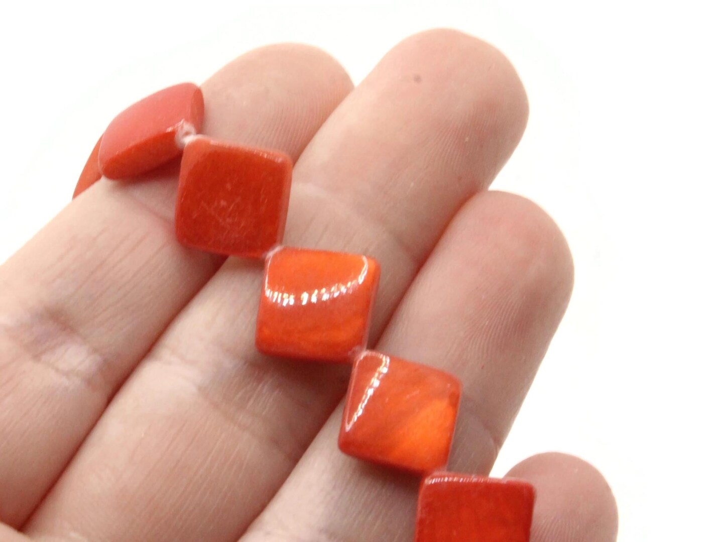 13mm Red Mother of Pearl Diamond Beads Full 15 Inch Strand