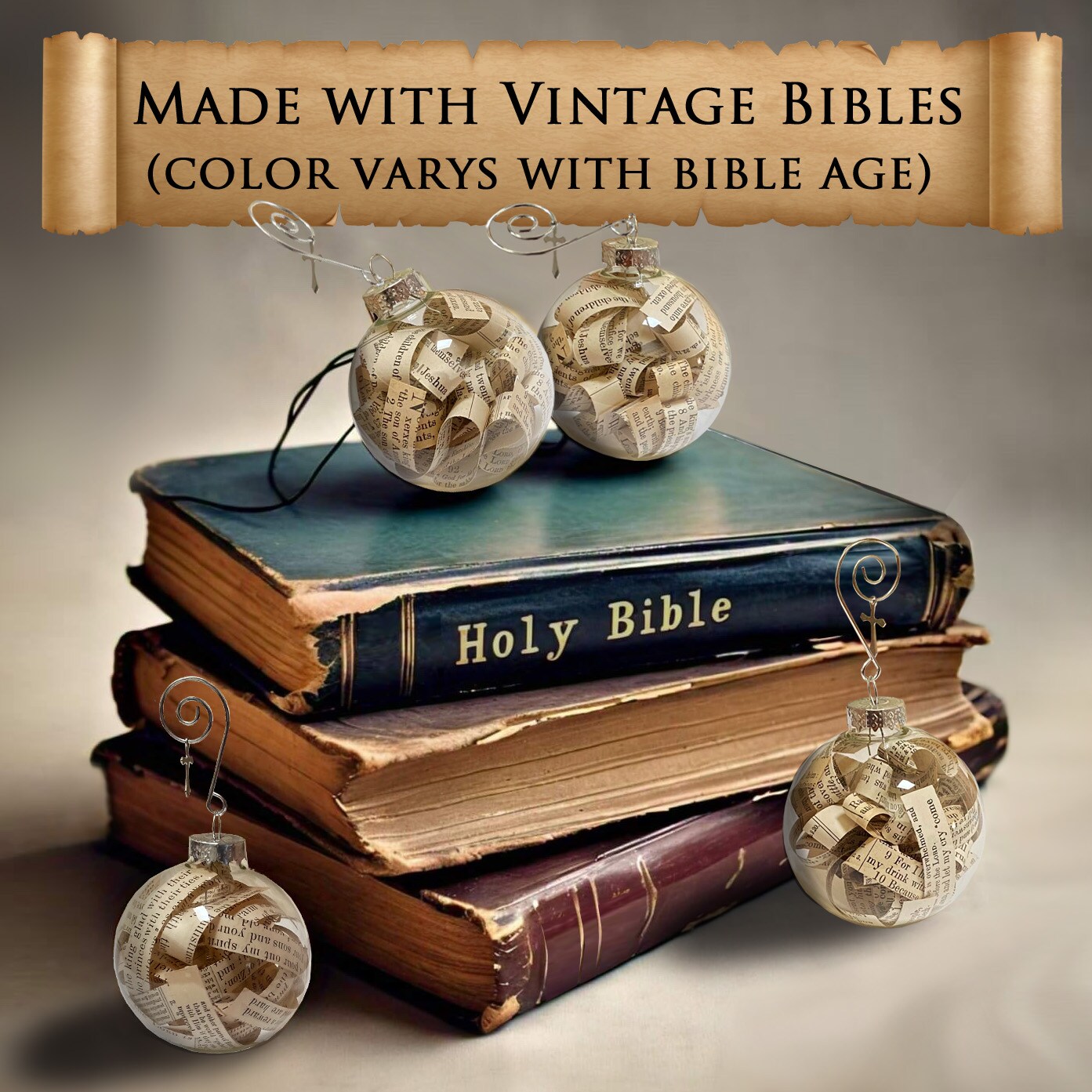 Bible Ornament Made with Pages from a Bible, Handmade Bible Ornament with Scripture Bible Verses Inside Glass Ball, Christmas Tree Decor product 7