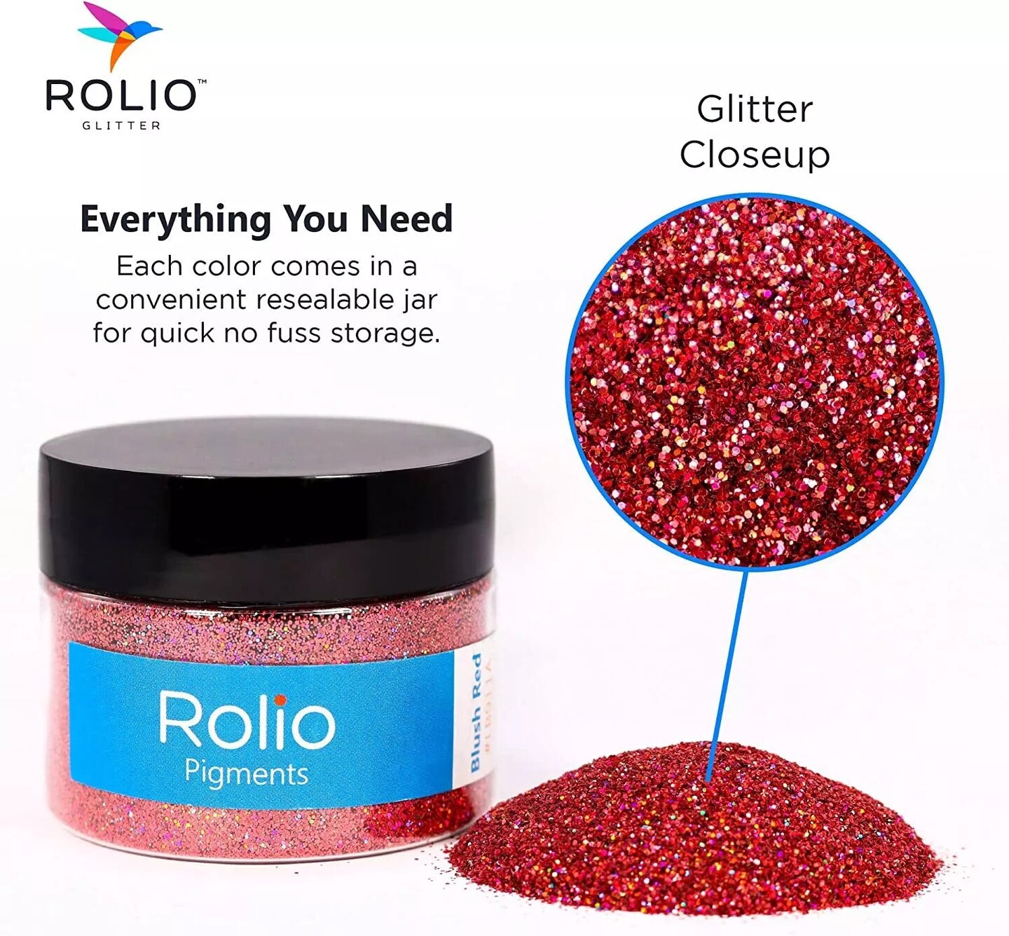 Rolio - 1 Jar Vibrant Holographic Glitter (Blush Red) - 1 oz