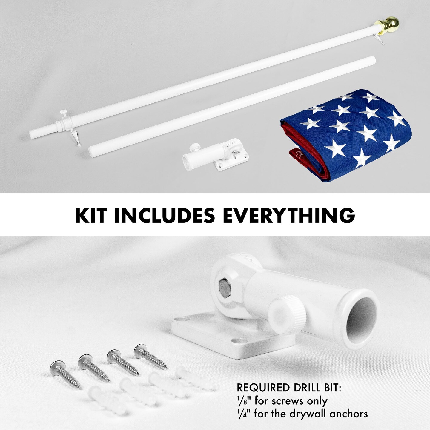 G128 - 6 Feet Tangle Free Spinning Flagpole (White) USA Double Sided Brass Grommets Embroidered 3x5 ft (Flag Included) Aluminum Flag Pole
