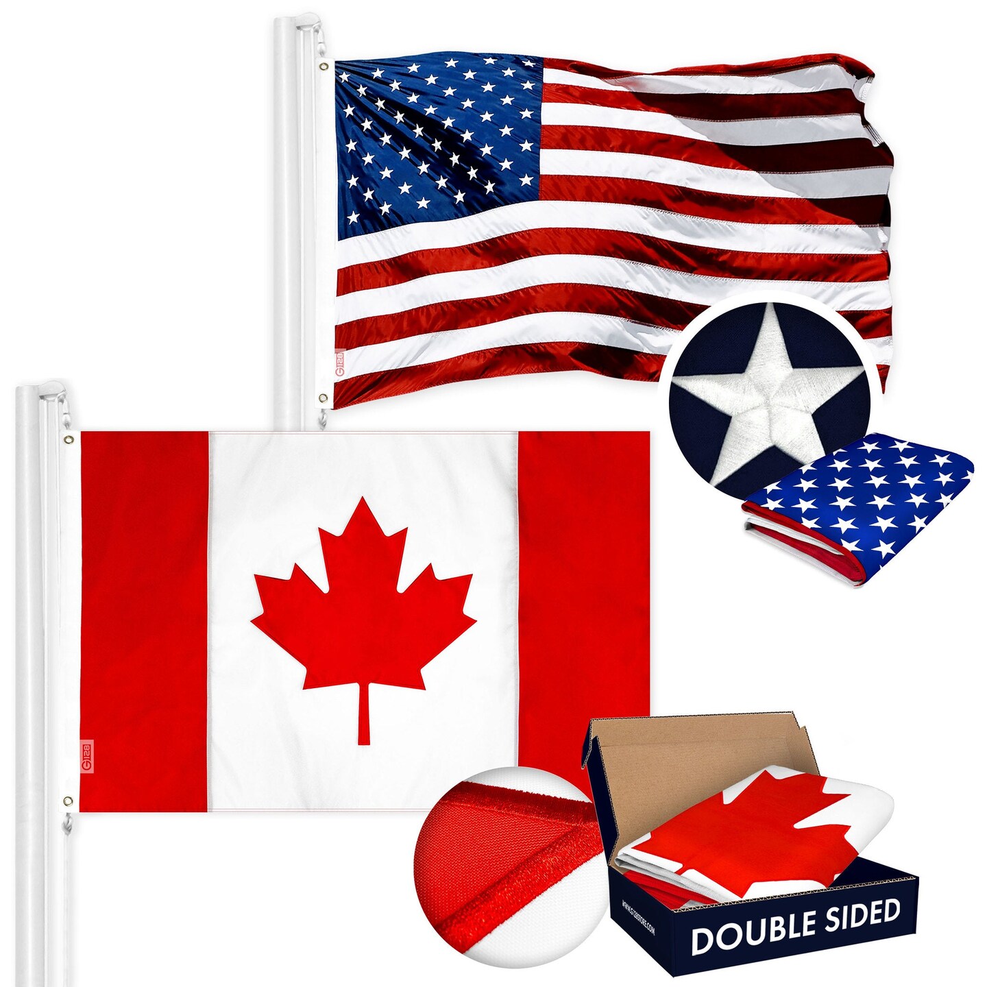 G128 Combo Pack: USA American Flag &#x26; Canada Canadian Flag 2x3 FT Double Sided Embroidered Indoor/Outdoor, Vibrant Colors, Brass Grommets, Quality Polyester