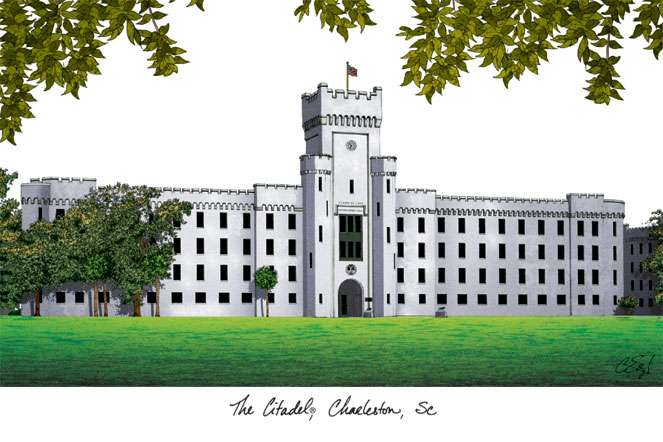 The Citadel 16w x 20h Manhattan Black Single Mat Gold Embossed Diploma Frame with Bonus Campus Images Lithograph (value savings at $59)