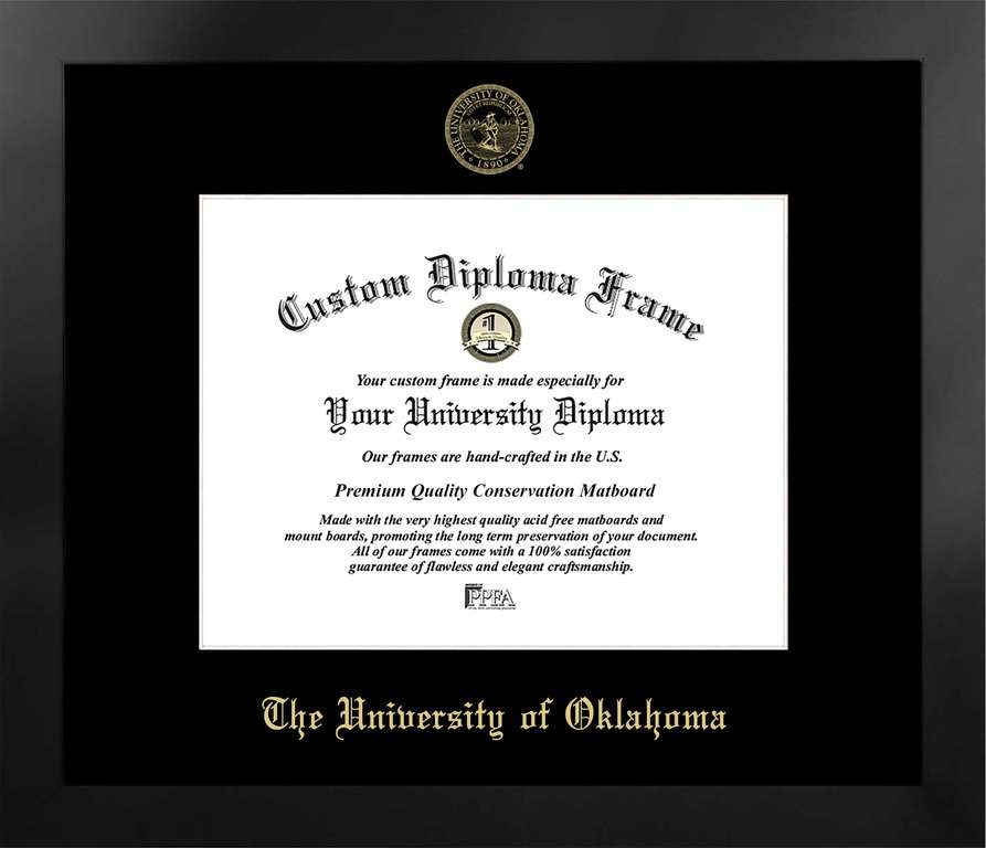 University of Oklahoma 11w x 8.5h Manhattan Black Single Mat Gold Embossed Diploma Frame with Bonus Campus Images Lithograph (value savings at $59)