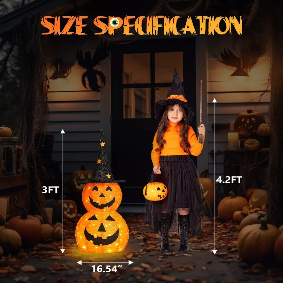 2 of Set 3FT Halloween Collapsible Pumpkin Decorations Pre-Lit Light up 150 LED