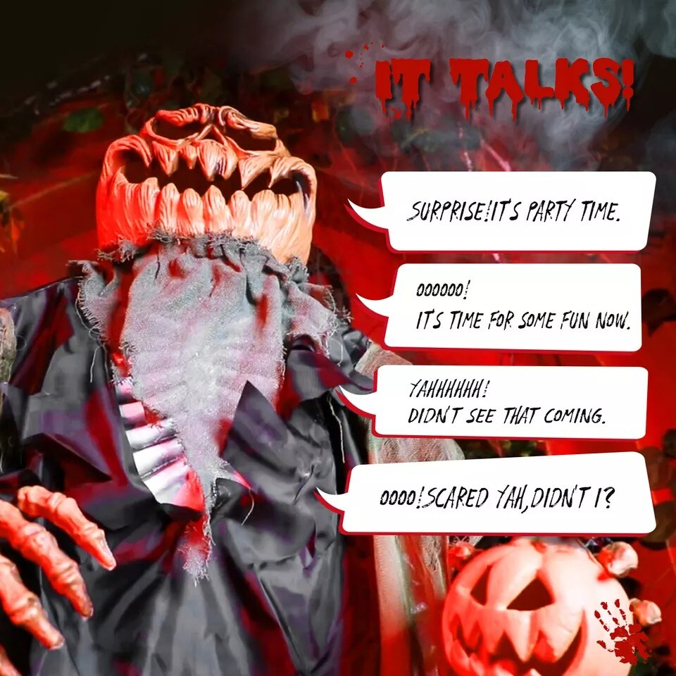 7FT Halloween Outdoor Spooky Decorations Talking Giant Pumpkin Man Voice Control