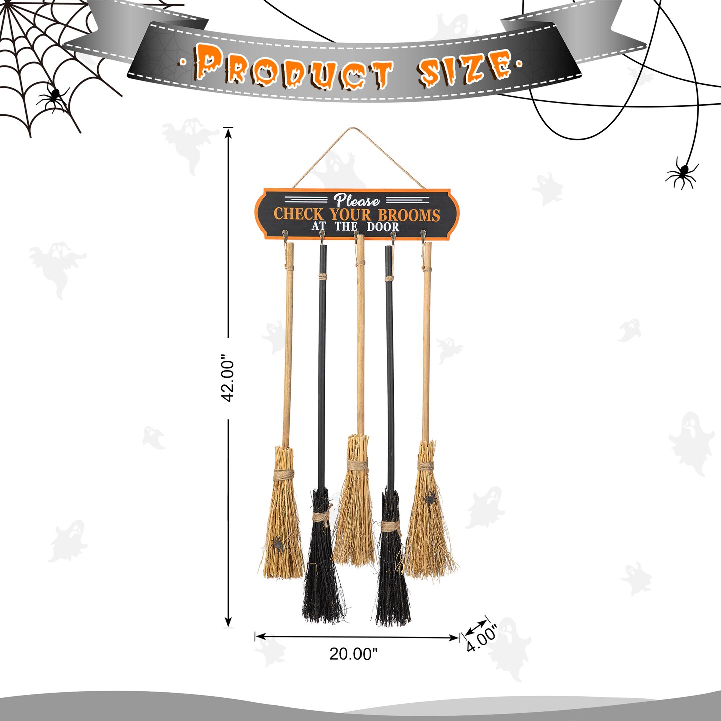 Set of 4 42&#x22;H Halloween Wooden Brooms Parking Porch Decor