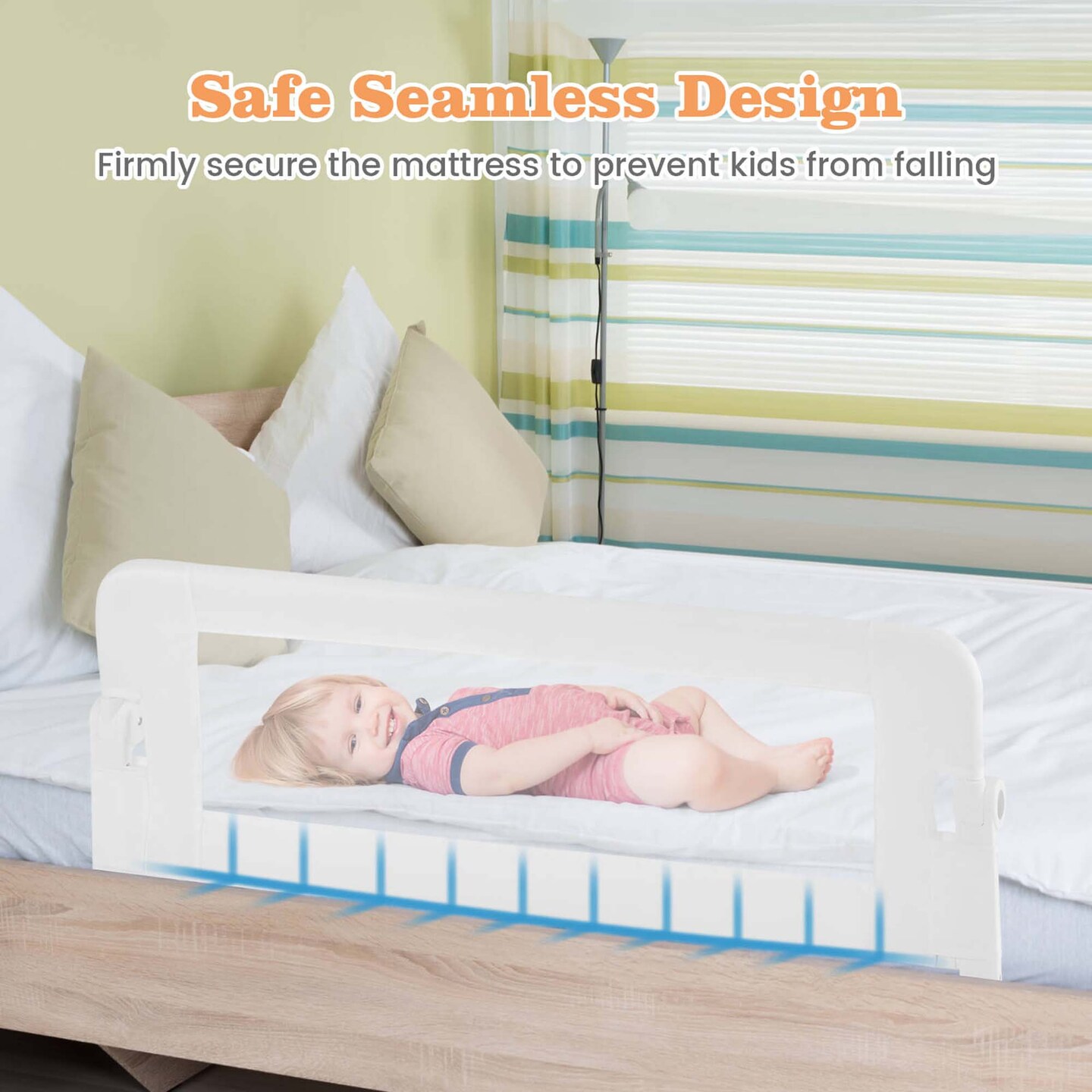 Costway 1/2 PCS 42&#x22; Toddler Foldable Bed Rail with Adjustable Safety Strap Bedrail Guard White