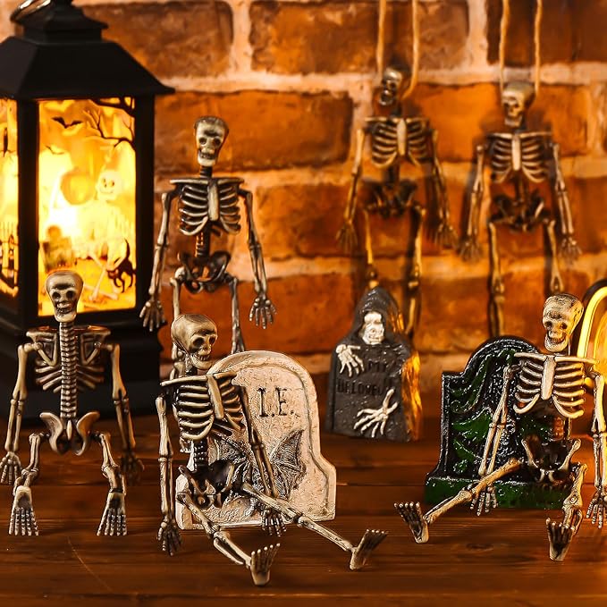 12 Pcs Mini Skeleton Figurines, Plastic Small Skeleton Figurines for Crafts, Halloween Old Model Figurines for Party Supplies Decor