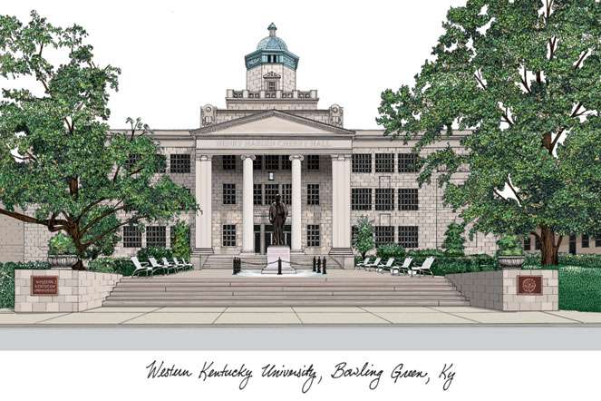 Western Kentucky University 11w x 8.5h Manhattan Black Single Mat Gold Embossed Diploma Frame with Bonus Campus Images Lithograph (value savings at $59)