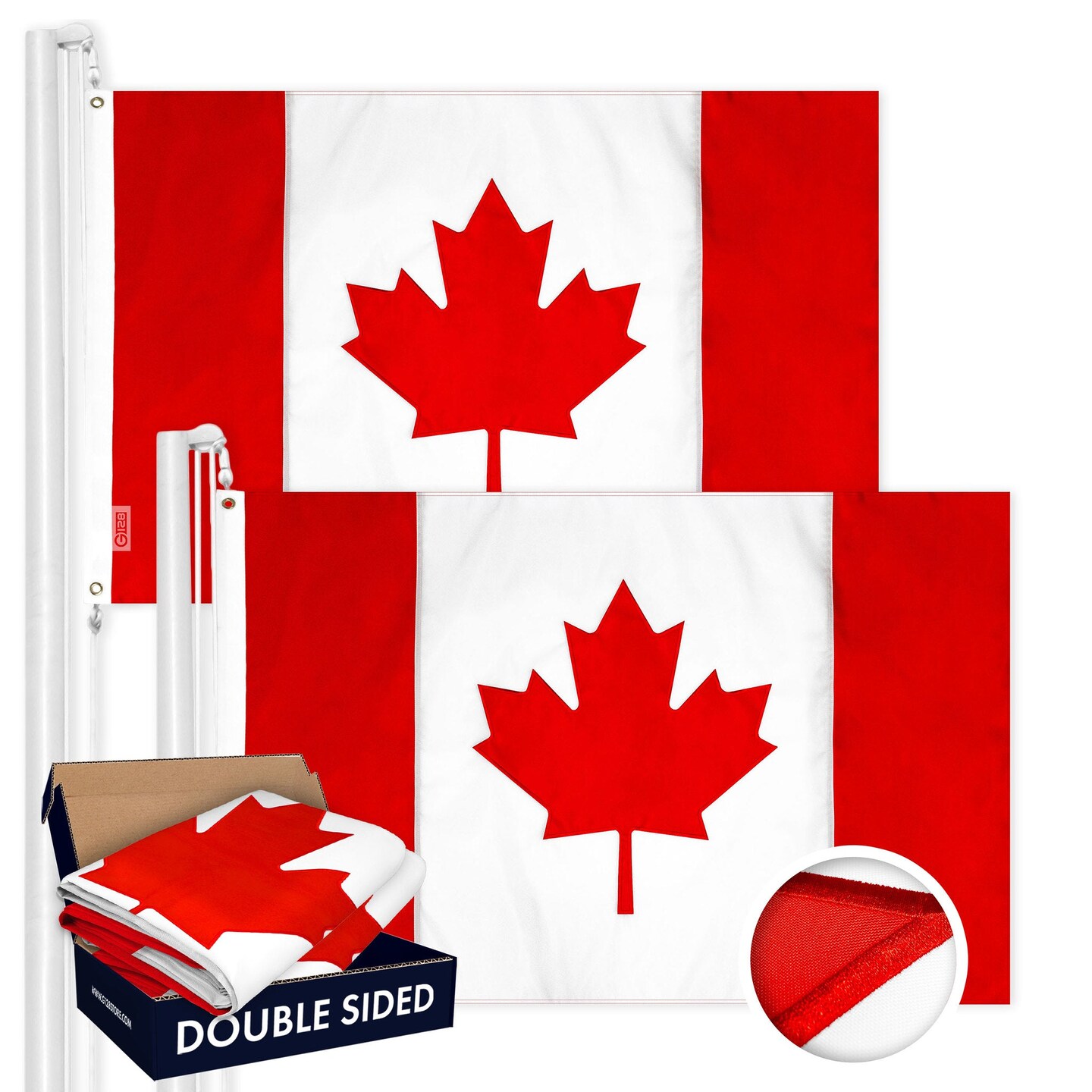 G128 2-Pack: Canada Canadian Flag 2x3 FT Double Sided Embroidered 210D Heavy Duty Polyester - Indoor/Outdoor, Vibrant Colors, Brass Grommets, 3-ply