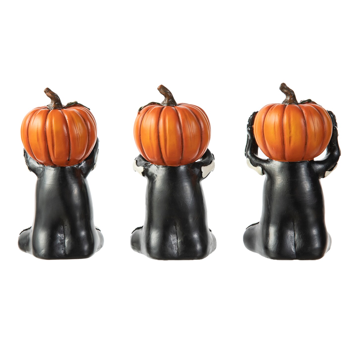 Set of 2 5.75"H 3pcs Halloween Resin Skeleton Pumpkin Table Decor