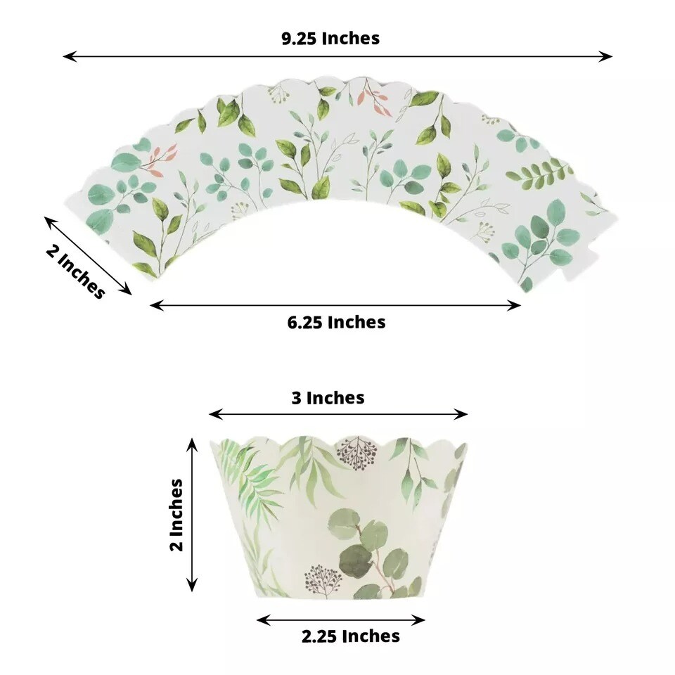 25 White Green Eucalyptus Leaves Print Cupcake Liners Muffin Wrappers Events