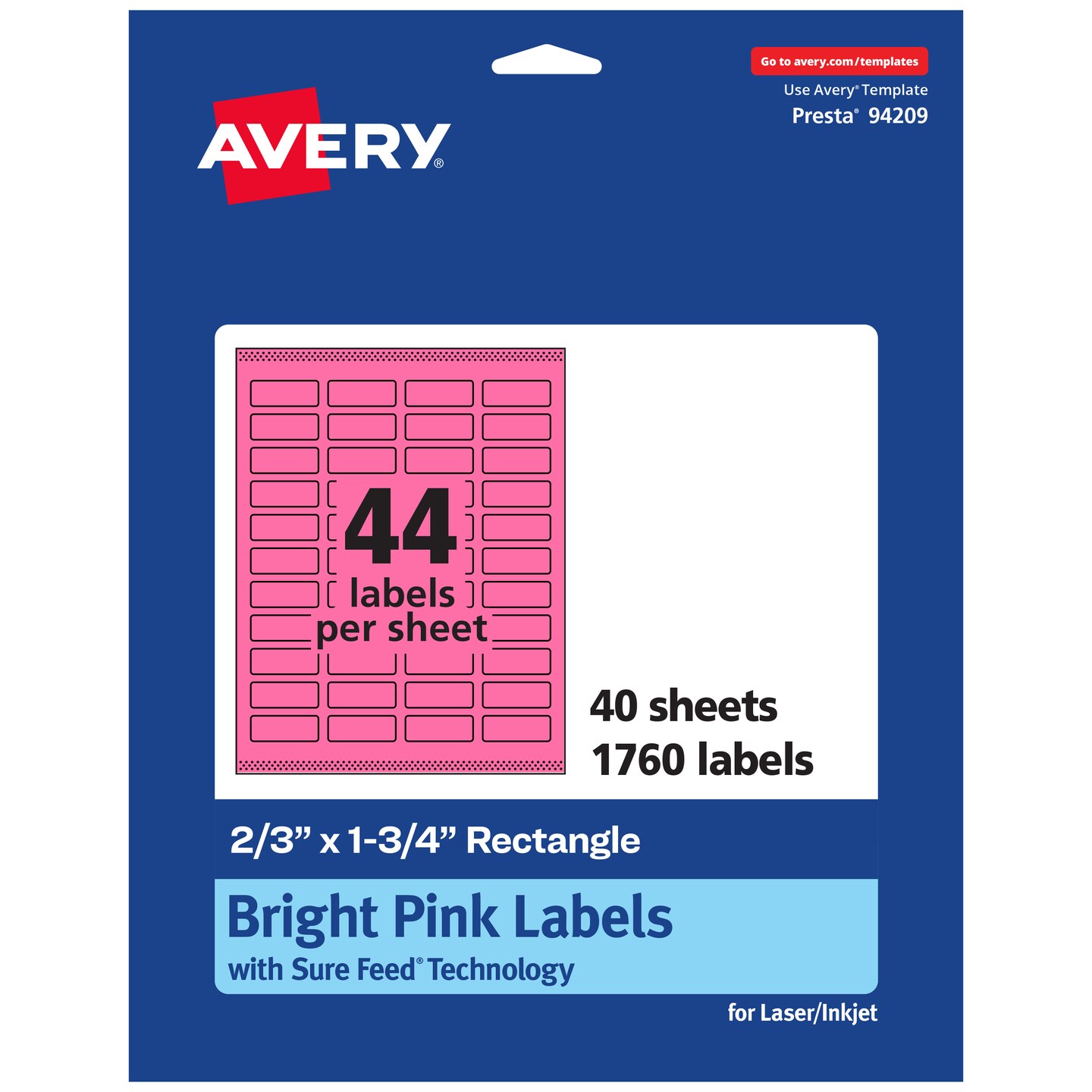 Avery Bright Pink Paper Labels, 2/3&#x22; x 1-3/4&#x22; Rectangle