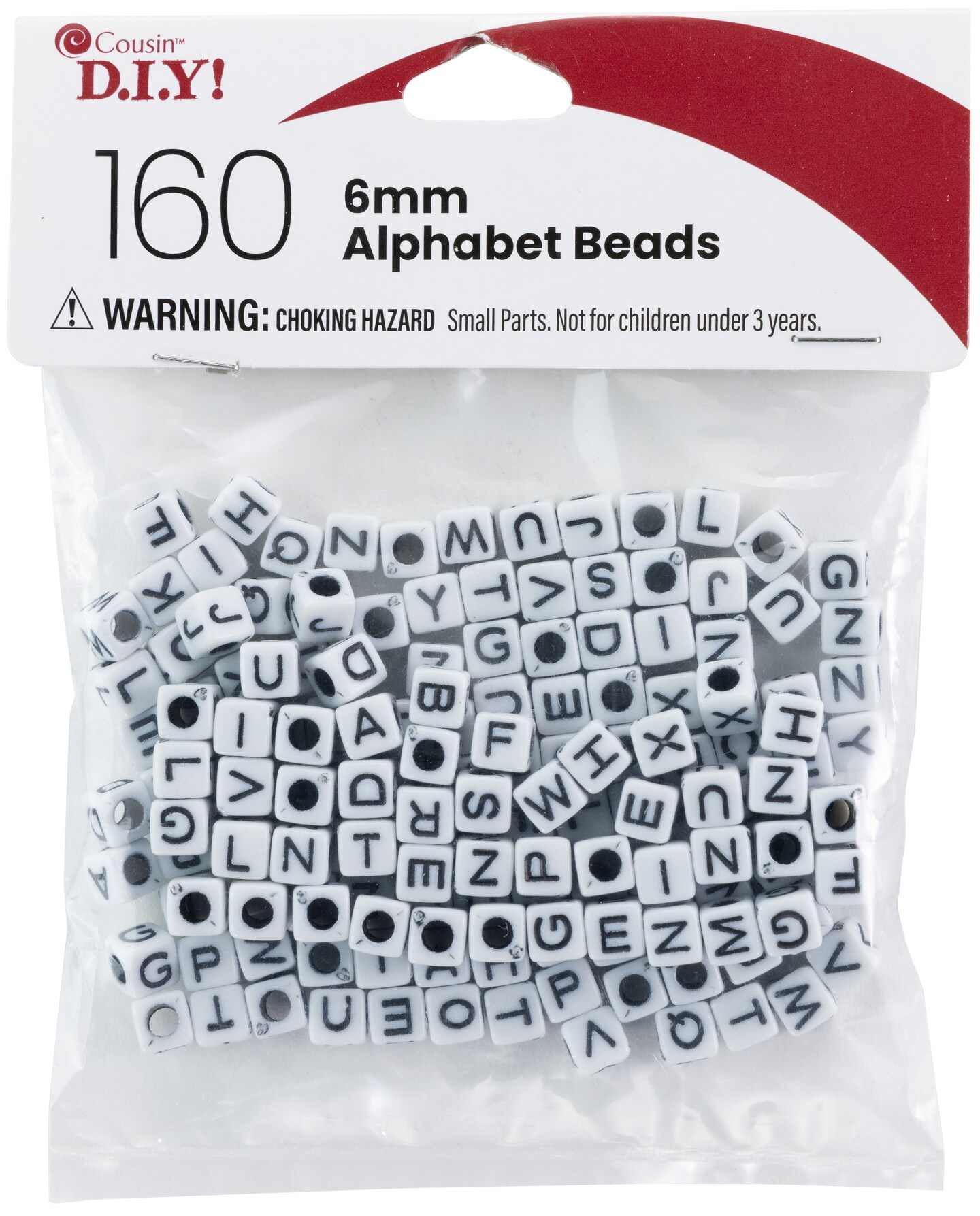 CousinDIY Alphabet Beads 6mm 160/Pkg-White With Black Letters