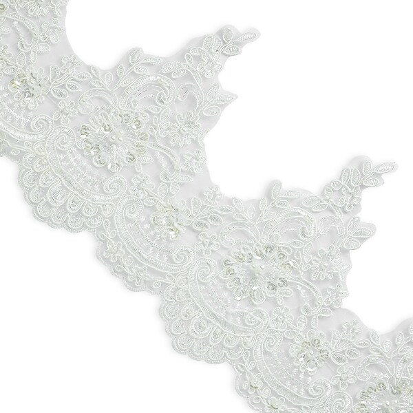 5 yards of Marie Embroidered Organza Lace Trim with Pearls and Sequin | 5 yard cut