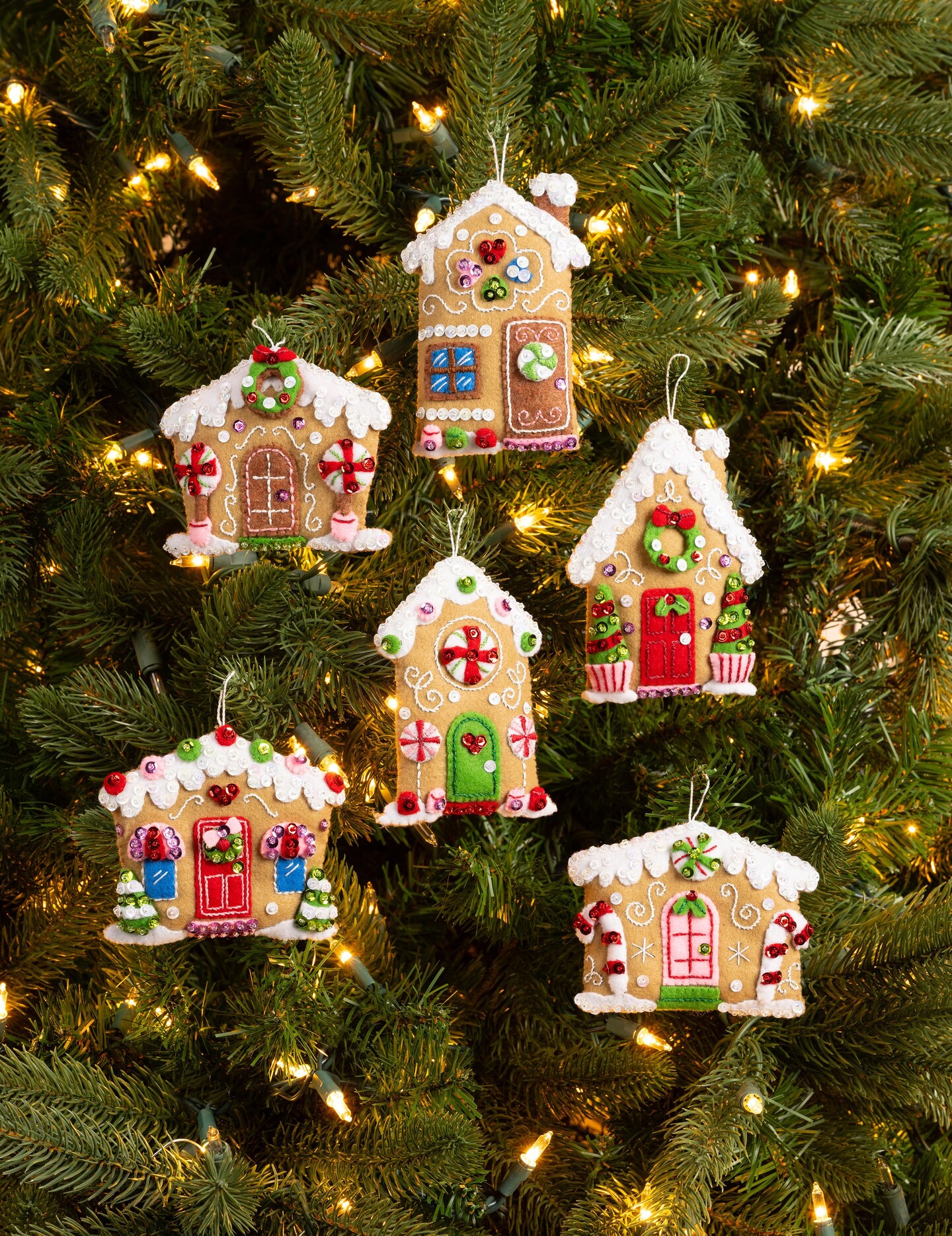 Bucilla Felt Ornaments Applique Kit Set Of 6-Candy Christmas Cottages