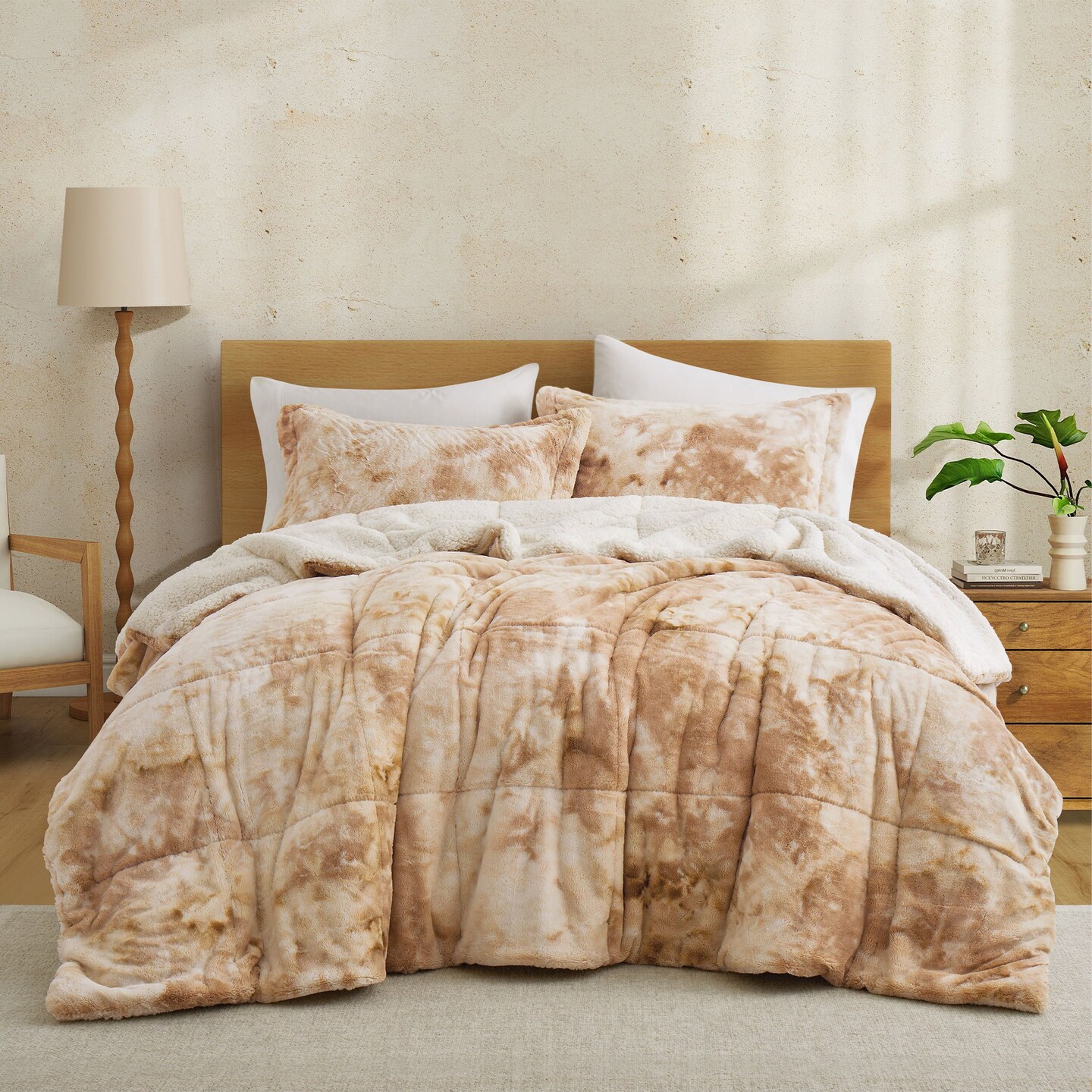 Peace Nest 3-Piece Sherpa Reversible Winter Comforter Set Queen King Size Soft