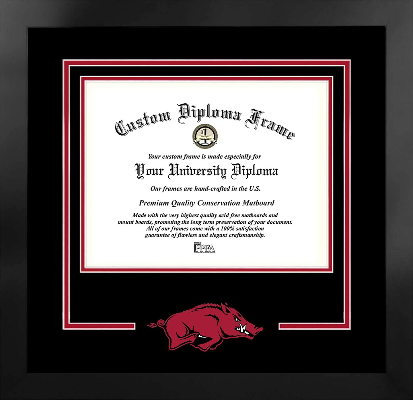 University of Arkansas Razorbacks 11w x 8.5h Spirit Diploma Manhattan Black Frame with Bonus Campus Images Lithograph (value savings $59)