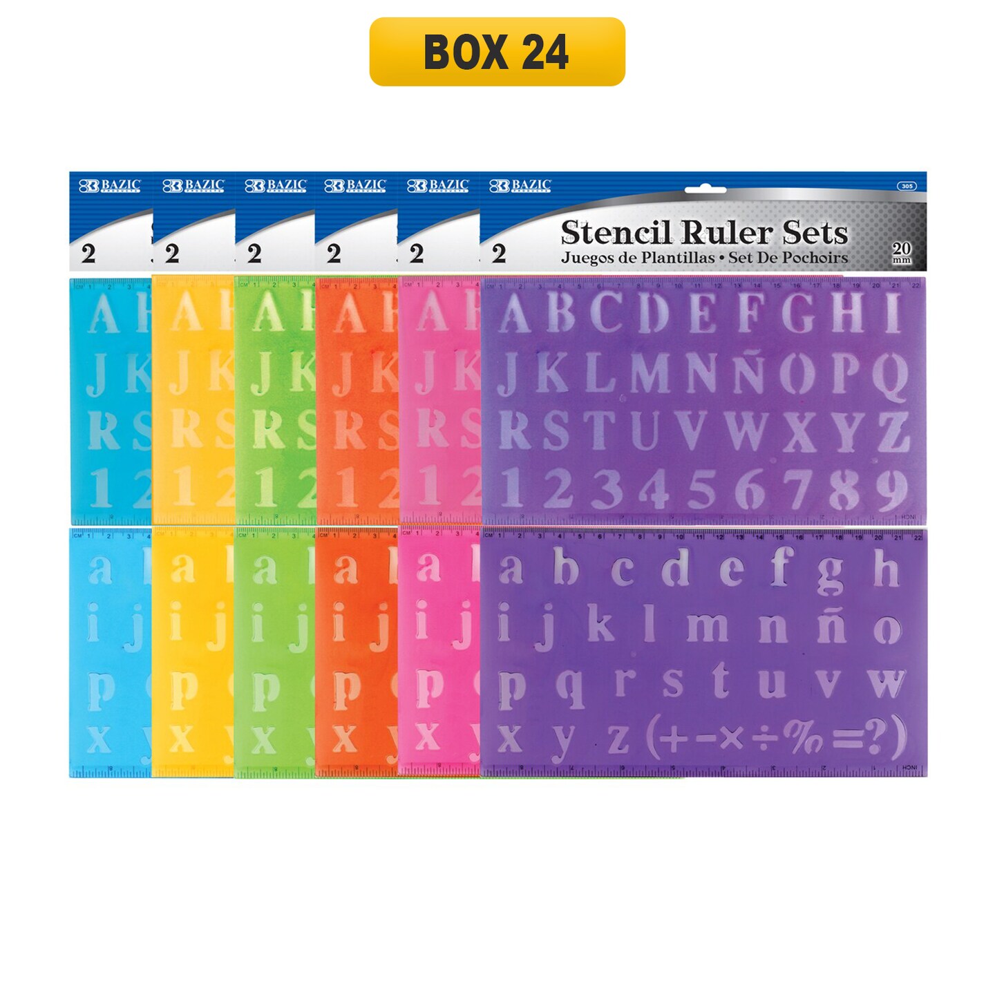 Bazic&#xAE; 20mm Size Lettering Stencil Ruler Sets