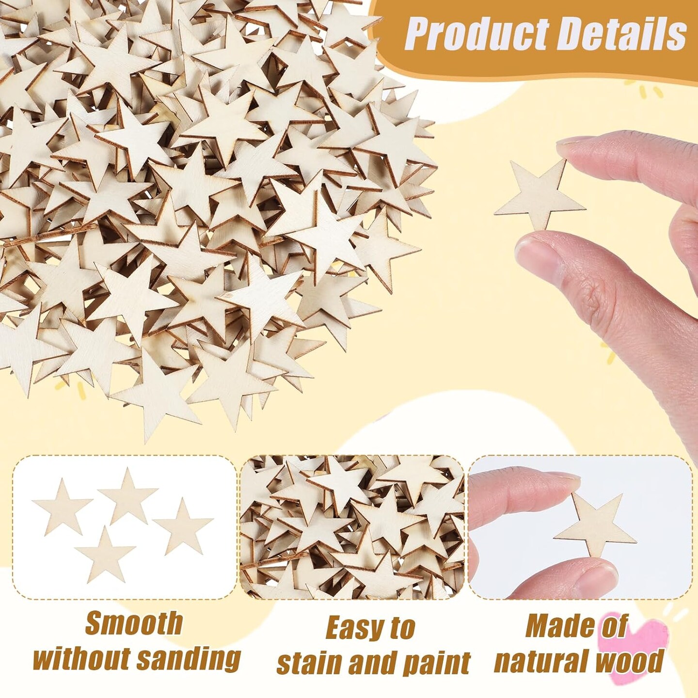200 PCS Small Wooden Stars for Crafts - Craft Stars Unfinished Wooden Star