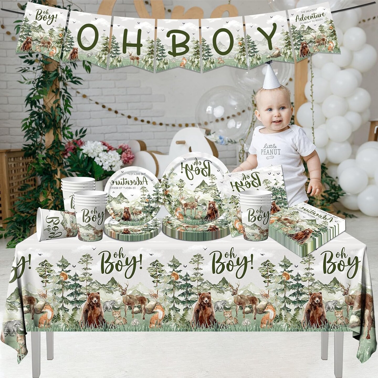 Let The Adventure Begin Baby Shower Tableware,Woodland Baby Shower (Green)