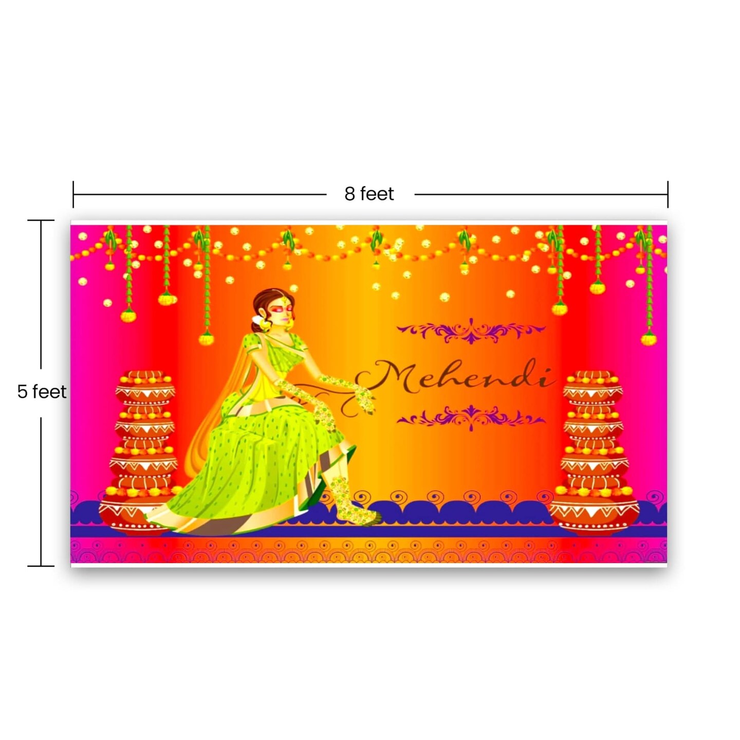 Mehendi Ceremony Backdrop Indian Traditional Cloth 5x8 Feet Backdrop Mehendi Banner Indian Wall Art Photo Decor Banner Indian Wedding Backdrop Decorative Mehendi Stage Cloth