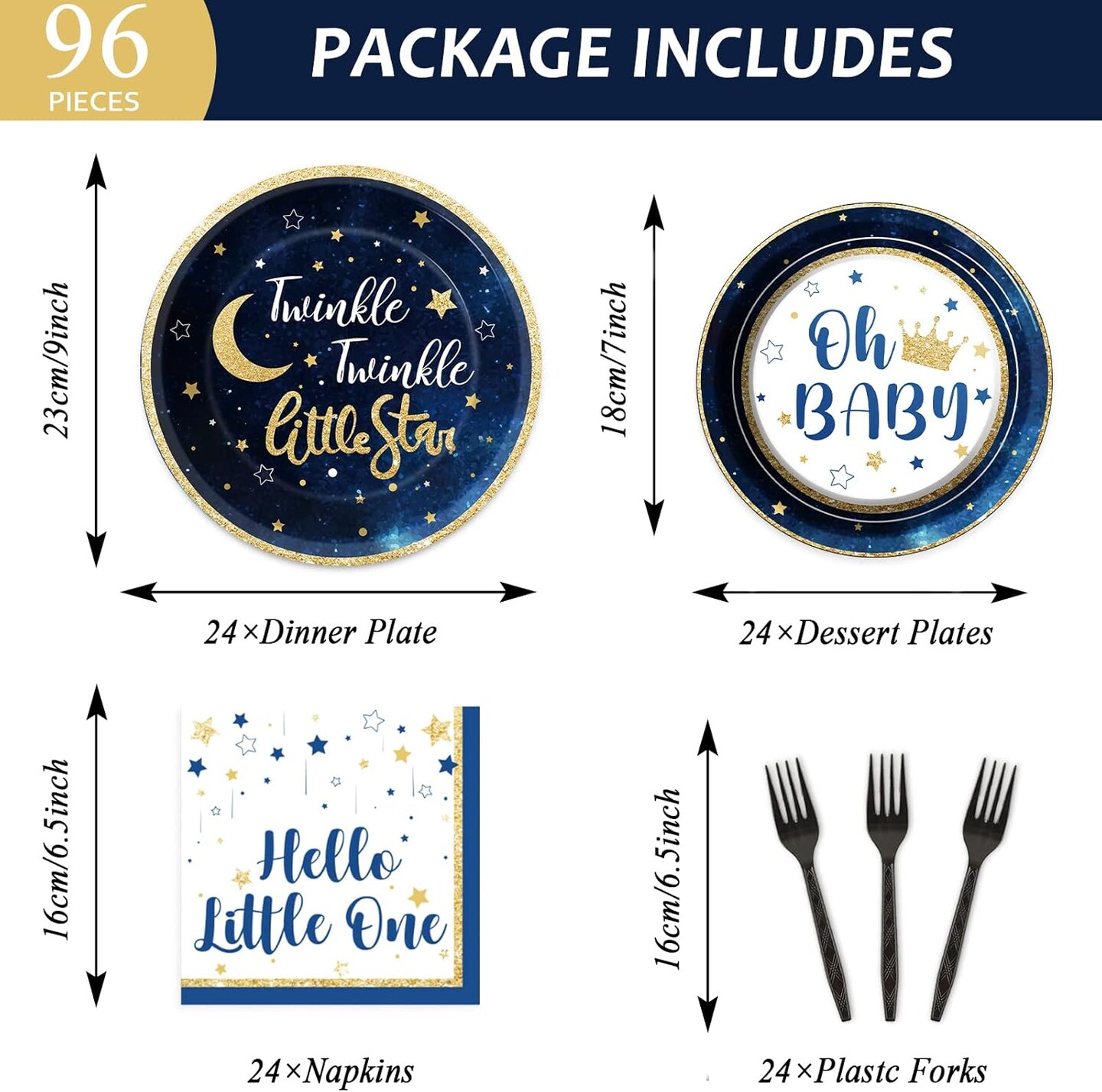 96 Pcs Twinkle Twinkle Little Star Party Gender Reveal Supplies for 24 Guests (Multi-color)