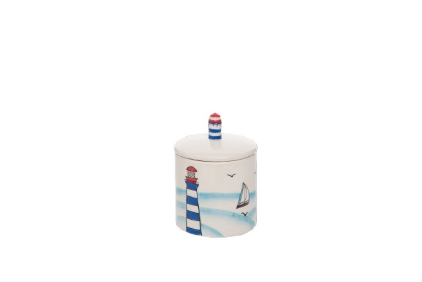 3.5" x 4.75" Ceramic Lighthouse Beach Sugar Container with Lid - Coastal