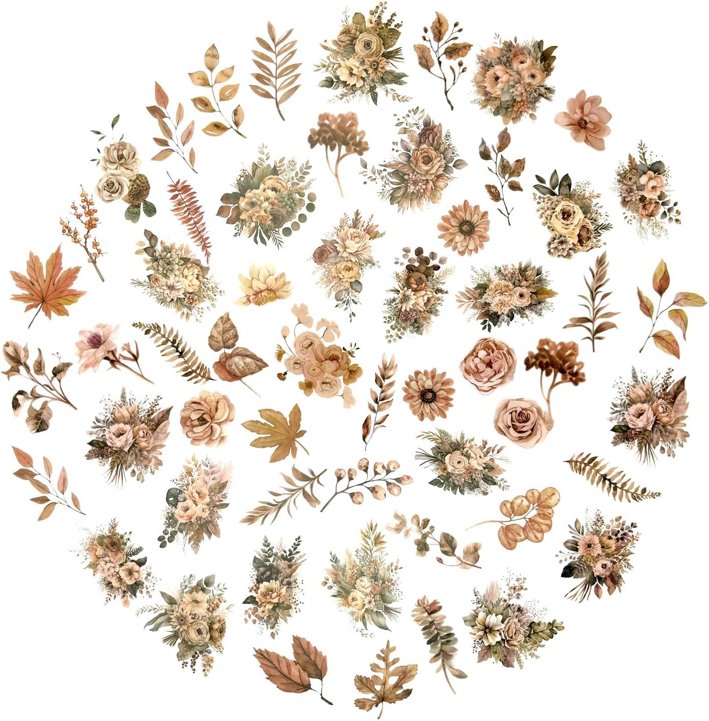 100 Pcs Autumn Flower Stickers for Scrapbooking(Autumn)