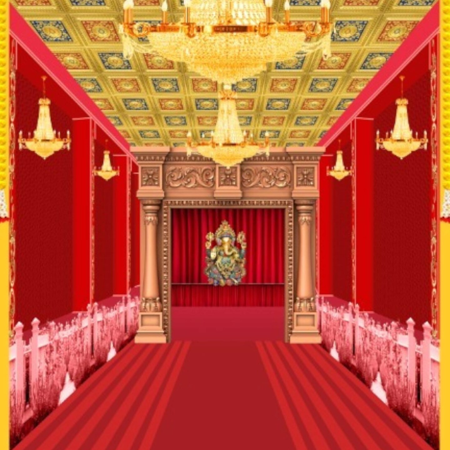 Ganesha Backdrop Indian Traditional Cloth 5x8 Feet Backdrop Pooja Banner Indian Wall Art Photo Decor Banner Diwali Decor Wedding Backdrop Decorative Pooja Cloth