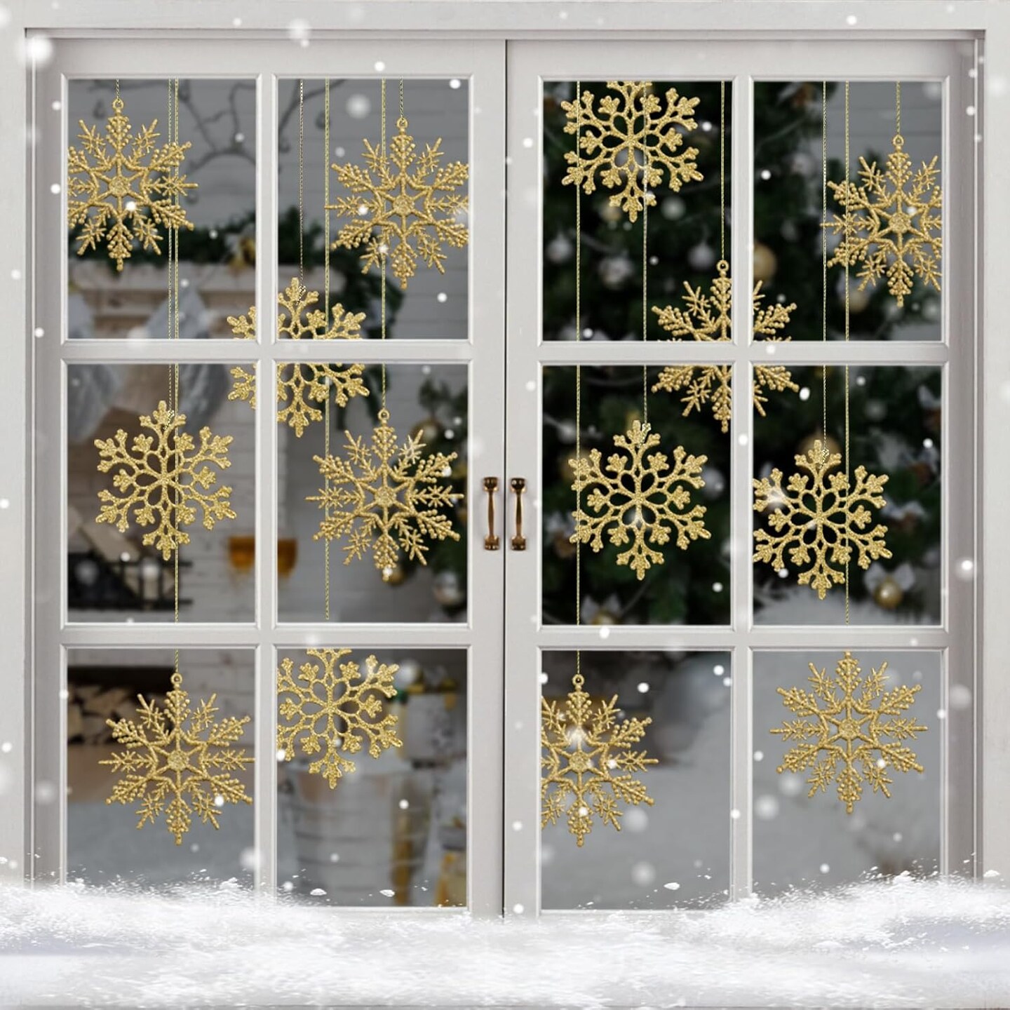 36PCS Christmas Snowflake Ornaments - Gold Large Snowflakes