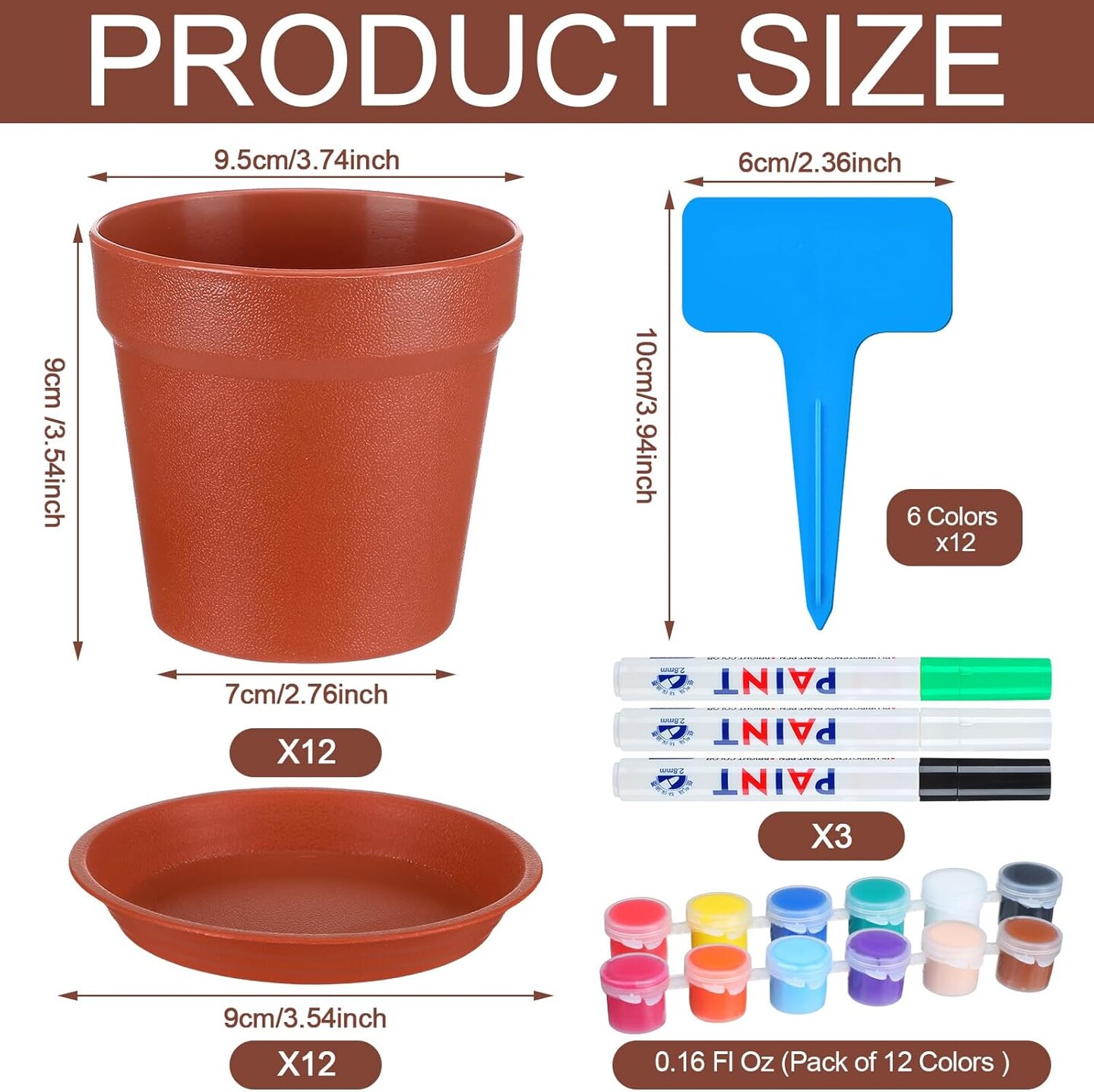 12 Sets 3.74&#x27;&#x27; Plastic Terracotta Pots Painting Kit