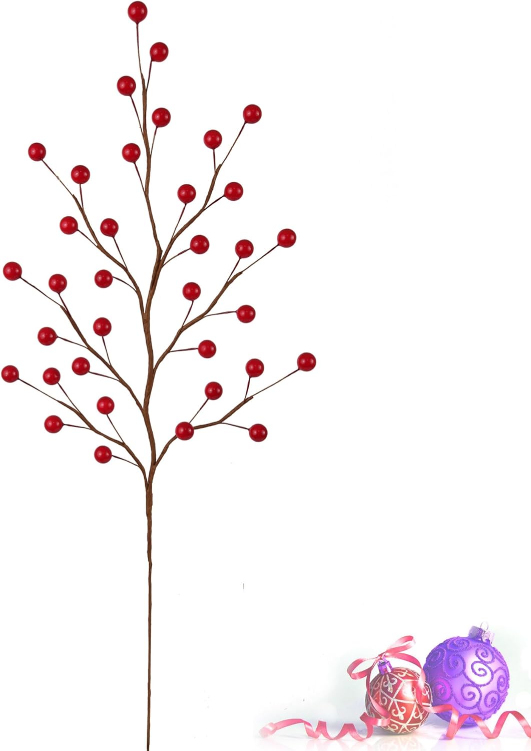 6PC Vibrant Red Holly Berry Stem Picks - 35 Berry Holiday Floral Accents, 17-Inch Length