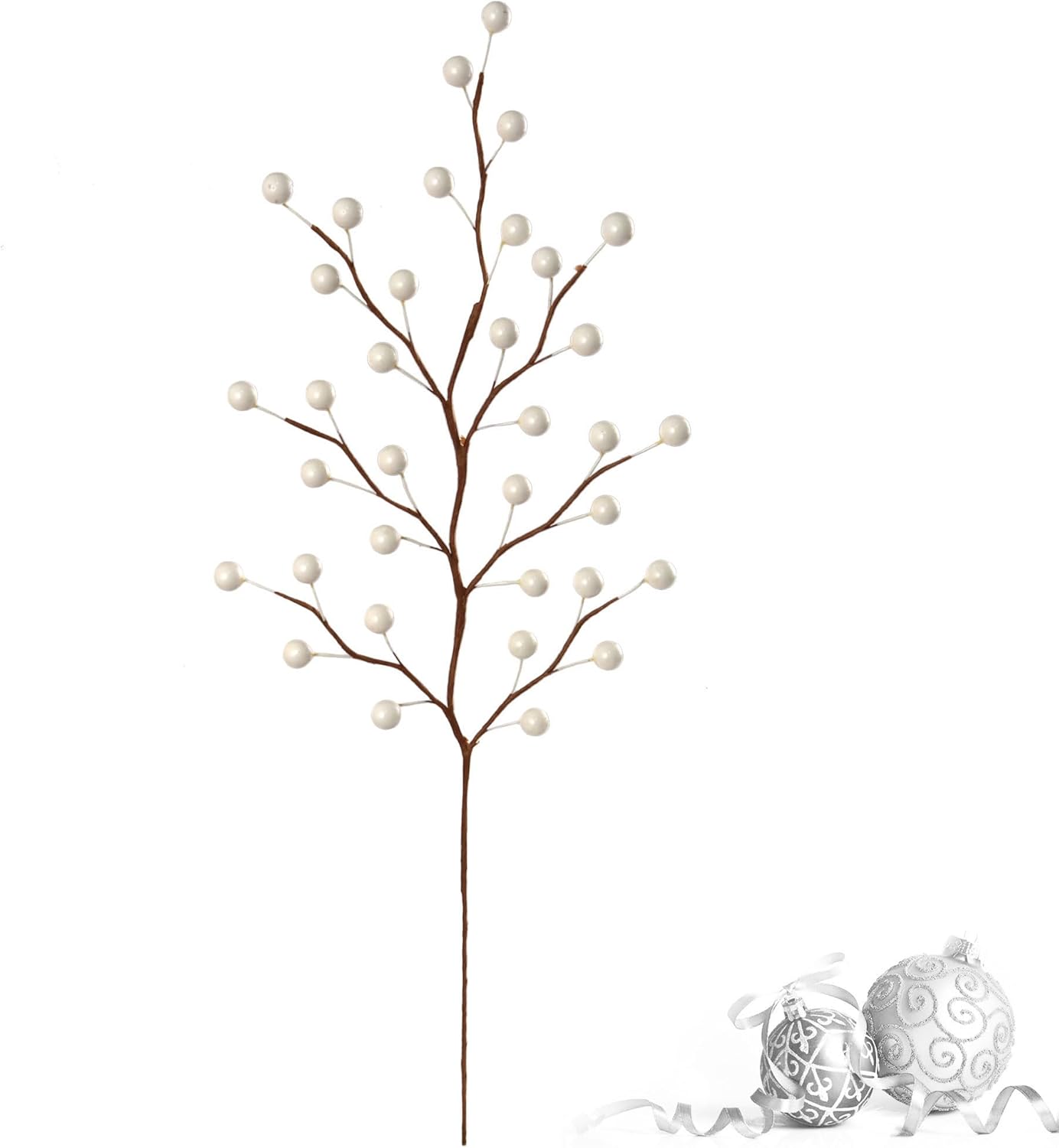 Set of 48 White Holly Berry Stem Picks - 19&#x22;