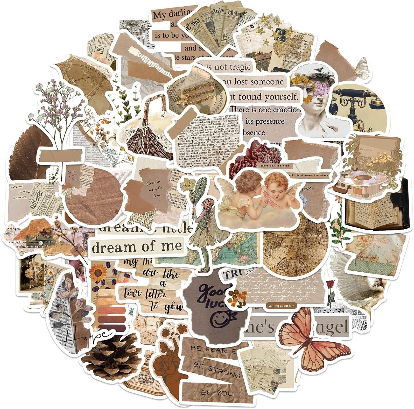 52Pcs Scrapbook Stickers - Vintage