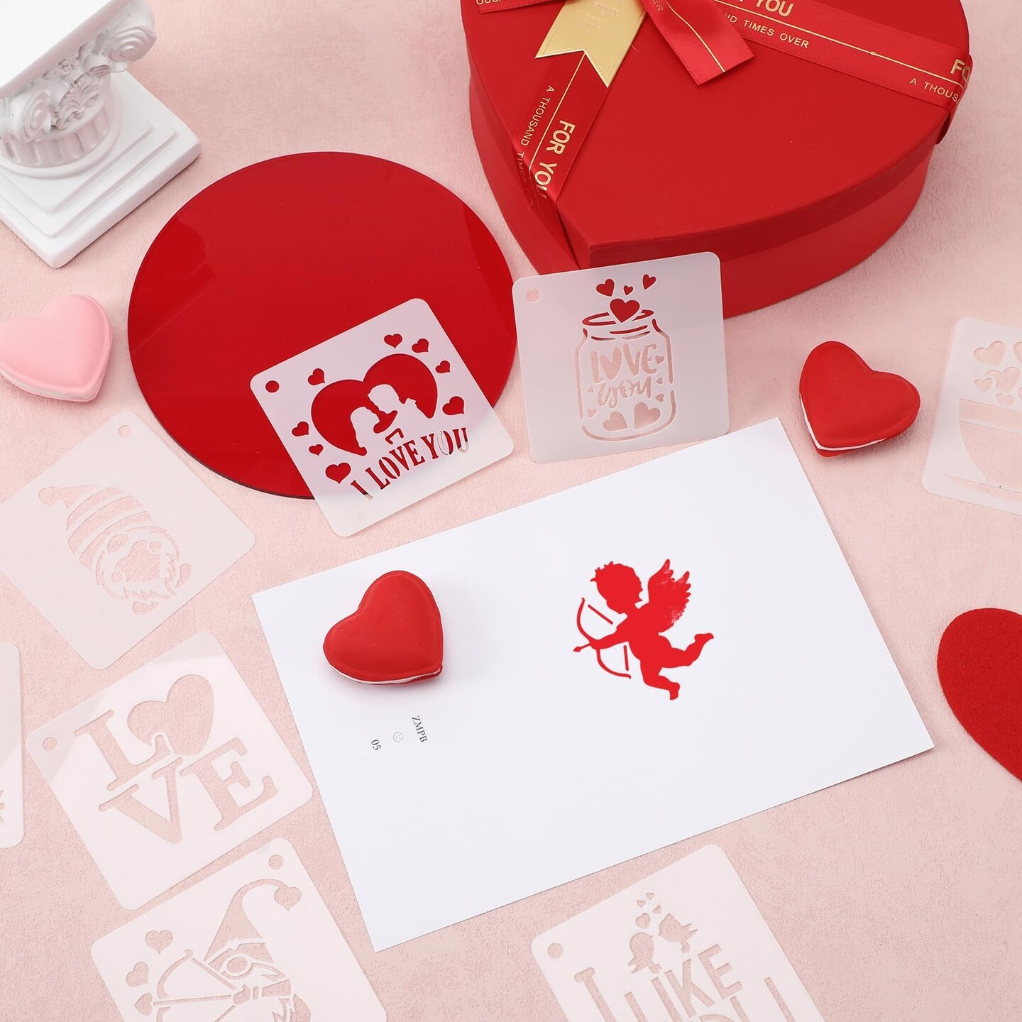 JULMELON Valentine&#x27;s Day Stencils, 20Pcs Valentine Drawing Templates Reusable Plastic Template Stencils for Wall Floor Decor DIY Rock Dot Painting Art Projects (3inch)