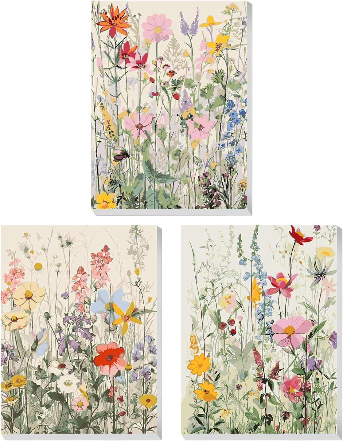 3 Pack Wildflowers Paint by Numbers Kit with Wooden Frame - 8x12 inch (Style 1)